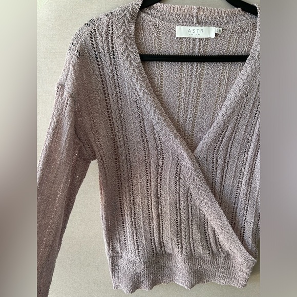 ASTR the Label- Wrap Front Pointelle Sweater in Lavender- Size XS - Picture 2 of 9